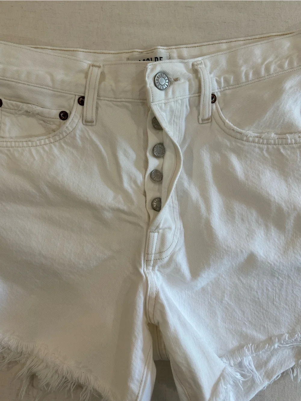 Agolde Parker long panna cotta White High-Rise Frayed Hem Jean Shorts